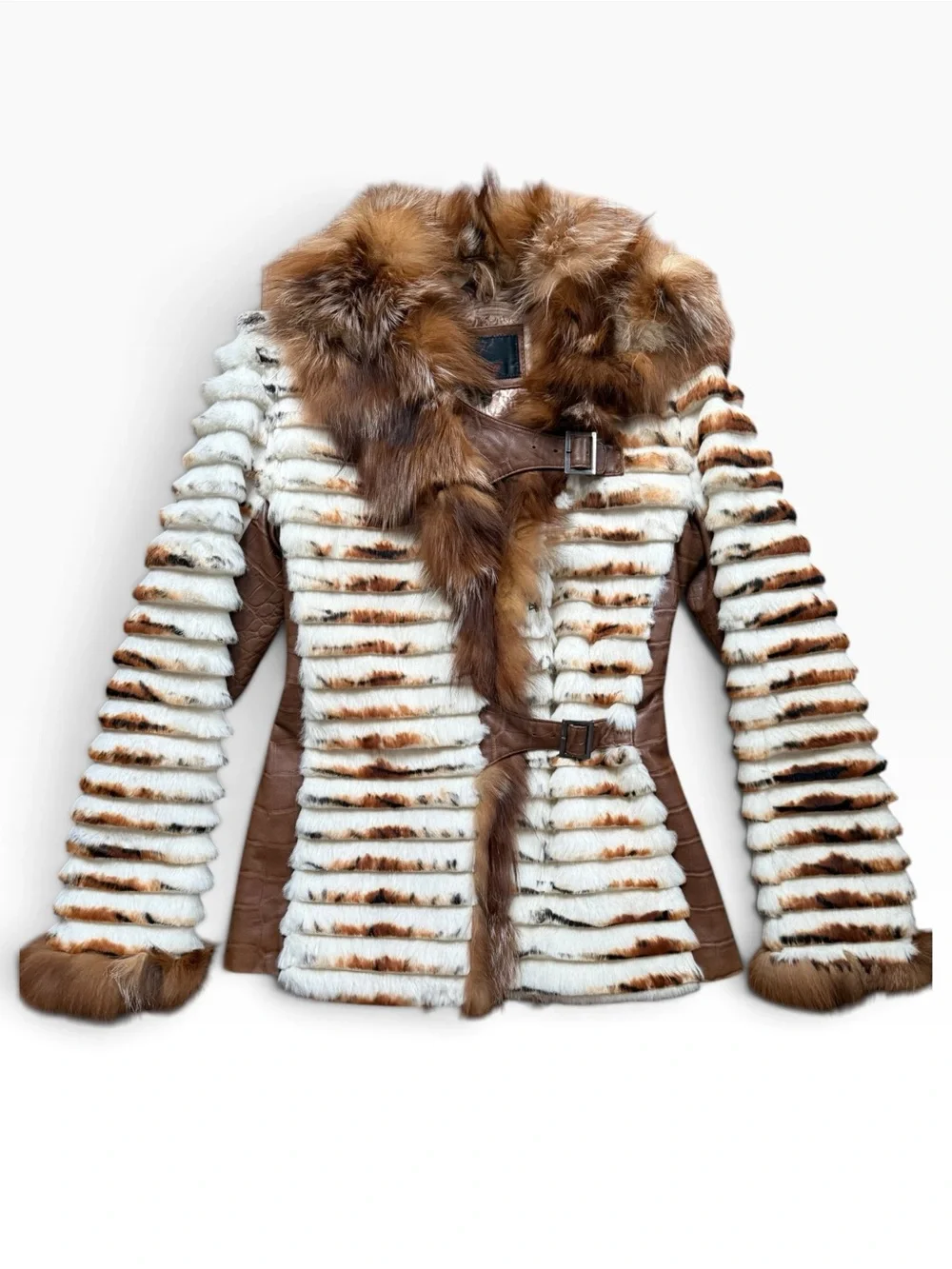 Rivo Y2K Lamb Leather Rabbit Fur Fox Trim Jacket | Size 38 Small | Luxury Coat